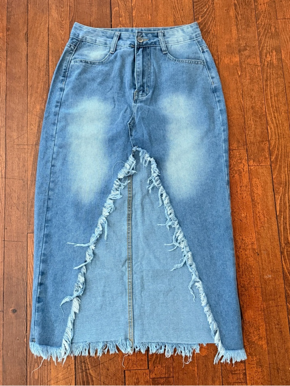 Denim Split Maxi Length Skirt